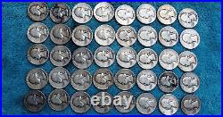 Roll of 40 Washington Quarters 1940's Assorted Dates Circulated 90% Silver