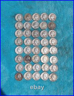 Roll of 40 Washington Quarters 1950's Assorted Dates Circulated 90% Silver