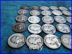 Roll of 40 Washington Quarters 1950's Assorted Dates Circulated 90% Silver