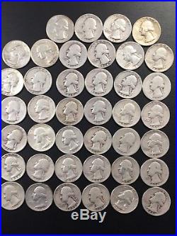 Roll of 40 Washington Quarters Mixed Dates Circulated 90% Silver