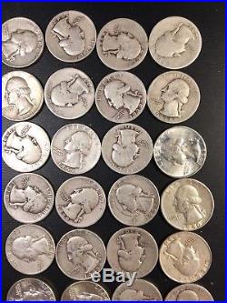 Roll of 40 Washington Quarters Mixed Dates Circulated 90% Silver 34-64