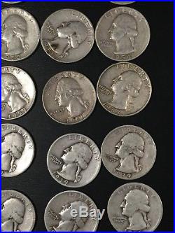 Roll of 40 Washington Quarters Mixed Dates Circulated 90% Silver 34-64