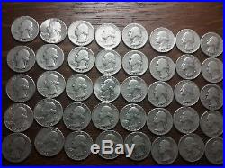 Roll of 40 Washington Quarters Mixed Dates Circulated 90% Silver 40s-50sthru 64