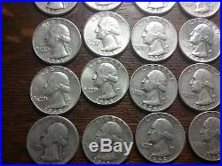 Roll of 40 Washington Quarters Mixed Dates Circulated 90% Silver 40s-50sthru 64