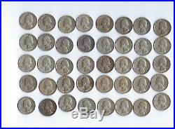 Roll of 40 Washington Silver Quarters 1960s $10 FV 90% Silver Coins