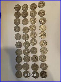 Roll of 40 silver Washington quarters 1956-1961 Denver circulated