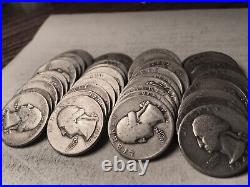 Roll of 42 Circulated 90% Silver Washington Quarters (1936 to 1949 P & D & S)