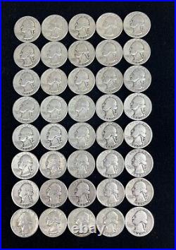 Roll of Washington Quarters, 1940s mixed, 90% silver, circulated. See Photos