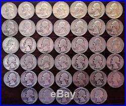 Roll of Washington Quarters 40 Coins total 1941-64 90% Silver Roll 9