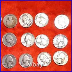 Roll of Washington Quarters 90% Silver 10 1930s 12 1940s 15 1950s, 3 early 1960s