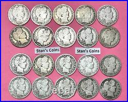 SILVER Barber Quarter Roll Lot of 20 Old US Coins 1900-1916 Estate Sale PINK