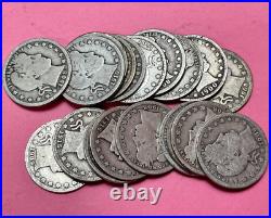 SILVER Barber Quarter Roll Lot of 20 Old US Coins 1900-1916 Estate Sale PINK