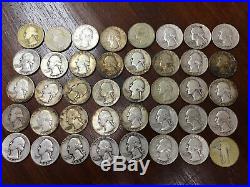 SSS 40 Pcs Roll Silver Washington Quarter Dollars 1936-1964 90% Avg Circ