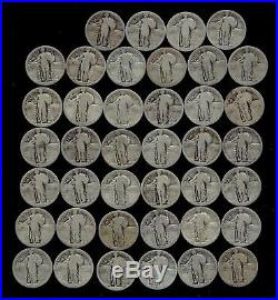 STANDING LIBERTY QUARTER ROLL (WORN/DAMAGED) 90% Silver (40 Coins) LOT A29