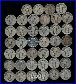 STANDING LIBERTY QUARTER ROLL (WORN/DAMAGED) 90% Silver (40 Coins) LOT A74