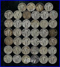 STANDING LIBERTY QUARTER ROLL (WORN/DAMAGED) 90% Silver (40 Coins) LOT C08