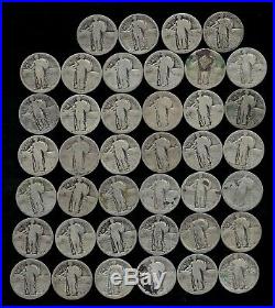 STANDING LIBERTY QUARTER ROLL (WORN/DAMAGED) 90% Silver (40 Coins) LOT C50