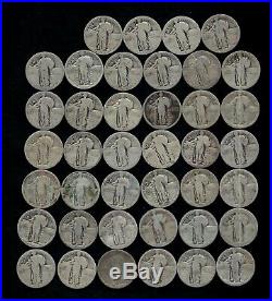 STANDING LIBERTY QUARTER ROLL (WORN/DAMAGED) 90% Silver (40 Coins) LOT C51