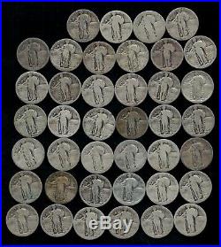 STANDING LIBERTY QUARTER ROLL (WORN/DAMAGED) 90% Silver (40 Coins) LOT E53