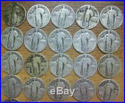 STANDING LIBERTY SILVER QUARTER ROLL of 40, MOST FULL DATES, 1925-193099