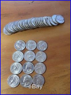 Silver 1964 Washington Quarter Roll AU/UNC $10 FV/40 Coins