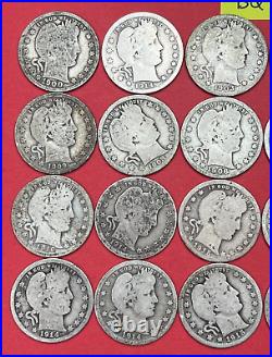 Silver Barber Quarter Lot Roll of 20 Coins 90% Silver Quarters Lot #BQ190