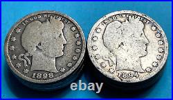 Silver Barber Quarter Roll Lot of 12 Old US Coins Dated 1894-1916 Starter Set