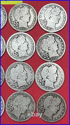 Silver Barber Quarters Lot of 20 Coins 90% Silver Barber Quarters Roll #BQ190