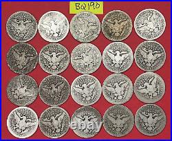 Silver Barber Quarters Lot of 20 Coins 90% Silver Barber Quarters Roll #BQ190