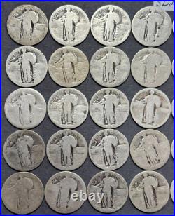 Silver Standing Liberty Quarters Roll of 40 NO DATE Silver Quarters Lot #SL200