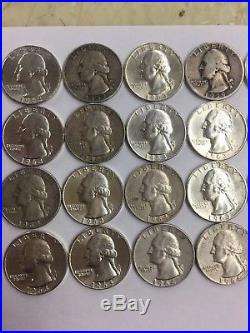 Silver Washington Quarters Full Roll Of 40 1952-1964 90% Silver
