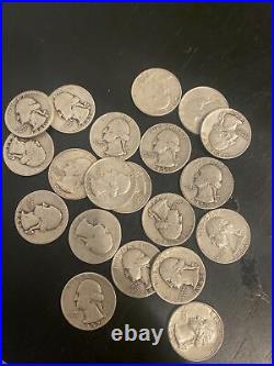 Silver Washington Quarters Half Roll 20 Coins 90% Silver