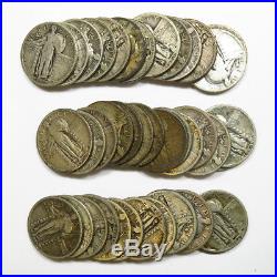 Standing Liberty Quarter 25C Roll 40 Full Date Coins $10 Face #2