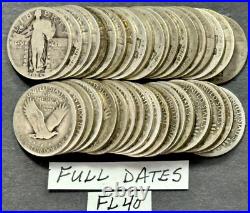 Standing Liberty Silver Quarters Roll of 40 FULL DATE Coins dated 1925-1930 #F40