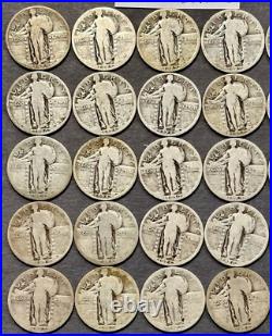 Standing Liberty Silver Quarters Roll of 40 FULL DATE Coins dated 1925-1930 #F40