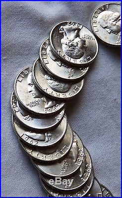 UNC ROLL SILVER QUARTERS 1962-D+P Real Beauties++ WOW Toner 40 COINS