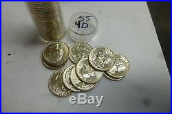 Uncirculated Gem Bu Roll of 1955-D Washington Silver Quarters 40 Coins #4