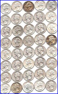 Washington 90% Silver Quarter Roll 40 Coins Great Investment P-d-s Mint 1932 64