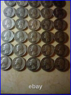 Washington Quarter Full Roll 40 Coins 90% Silver. Various dates