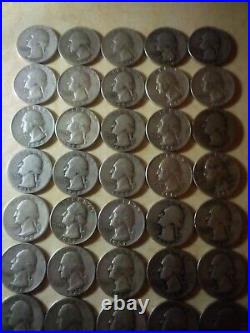 Washington Quarter Full Roll 40 Coins 90% Silver. Various dates