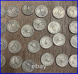 Washington Quarter Full Roll LOW GRADE 40 Coins 90% Silver