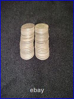 Washington Quarter Full Roll uncertified 40 Coins 90% Silver 1940s to 1960s