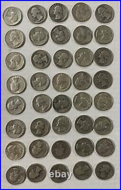 Washington Quarter Roll 90% Silver $10 40 Circulated US coin Lot 1940-1964