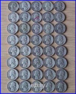 Washington Quarters $10 Face Value 90% Silver 1 Roll of 40 Coins 1957