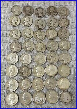Washington Quarters (1934-64, Some P &d) 90% Silver One Roll 40 Coins $10 Fv