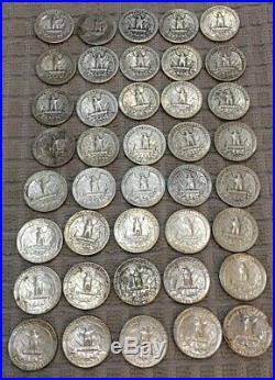 Washington Quarters (1934-64, Some P &d) 90% Silver One Roll 40 Coins $10 Fv