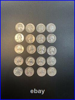 Washington Quarters (20 Coins) 90% Silver 1/2 roll $5 FV