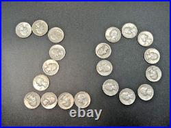 Washington Quarters (20 Coins) 90% Silver 1/2 roll $5 FV Mixed Dates