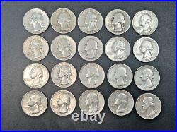 Washington Quarters (20 Coins) 90% Silver 1/2 roll $5 FV Mixed Dates