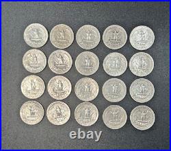 Washington Quarters (20 Coins) 90% Silver 1/2 roll $5 FV Mixed Dates